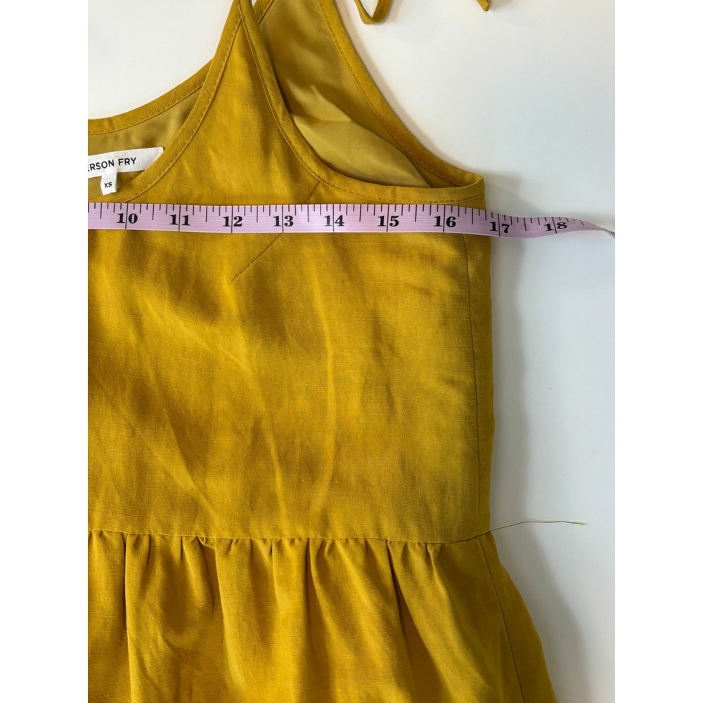 Emerson Fry Midi Sun Dress Mustard Yellow XS Linen Blend‎ Tie Strap Pockets Boho - Picture 7 of 9